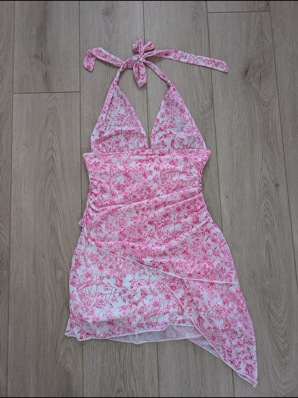 Pink Floral Halter Mini Dress